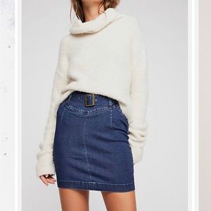 Free People Livin It Up Denim Pencil Mini Skirt